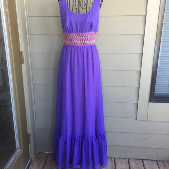 Vintage Dresses & Skirts - Vintage 60's Mod Purple Maxi Dress Gown Retro
